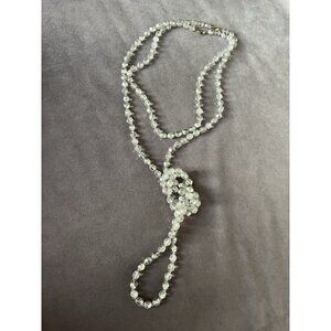 VTG Elegant Long Double-Strand Clear Crystal Bead Necklace